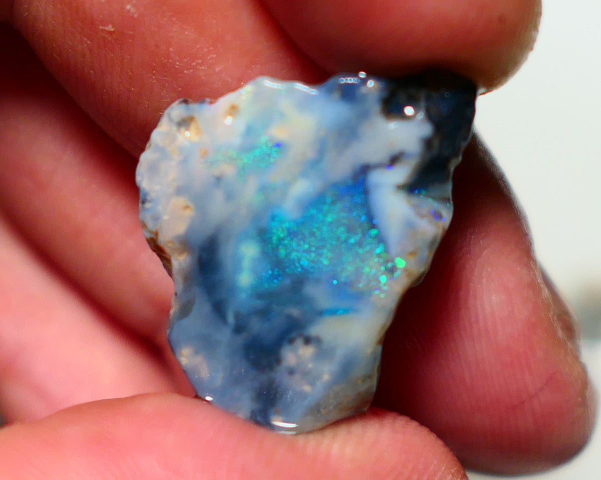 Lightning Ridge Rough Rub Opal 9cts Dark Seam showing Gorgeous Pinfires Pattern 24x17x4mm 1318