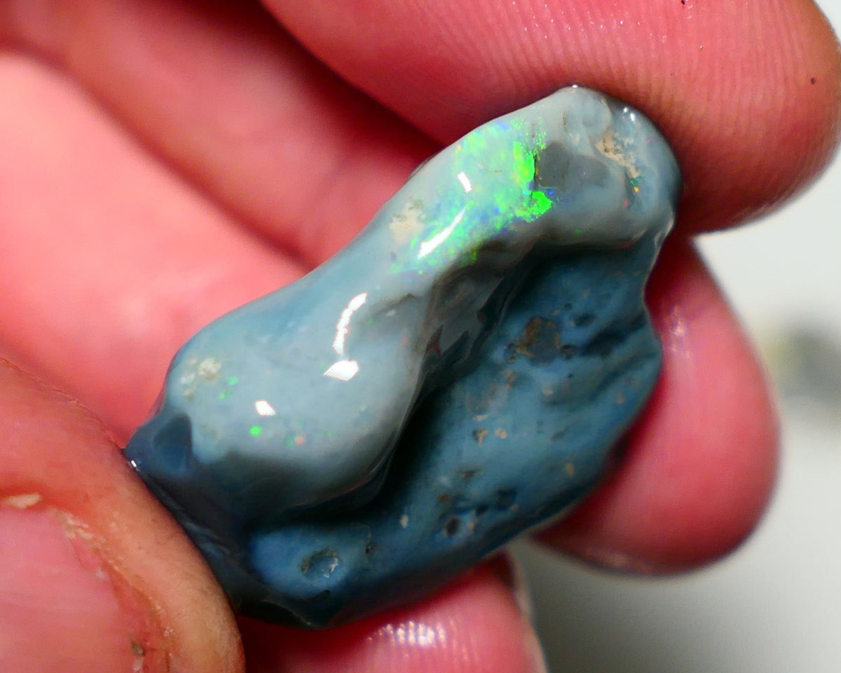 Lightning Ridge Rough Opal 26cts Dark Seam showing nice Bright Green Dominant colours 28x20x7mm 1317