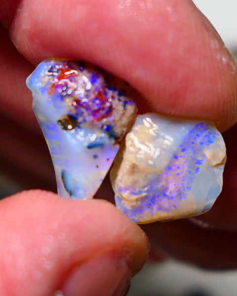 Lightning Ridge Pair of seam rough 4cts Bright colourful to explore 17x12x5mm & 14x11x4mm A1511