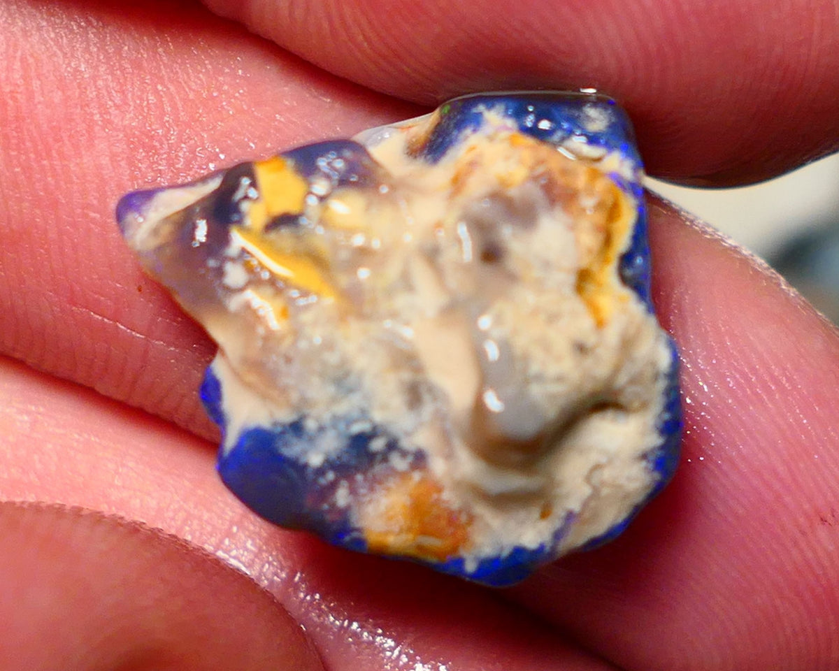 Lightning Ridge Rough Opal 13.50cts Black/Dark Seam formation showing some gorgeous blues 18x18x10mm 1404