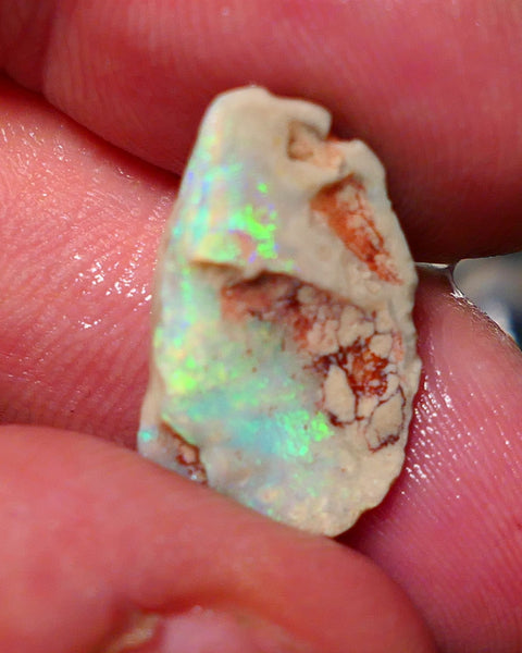 Lightning Ridge Rough Rub Opal 6.00cts Dark knobby showing Bright Yellow dominant Multifires 20x12x5mm 1324