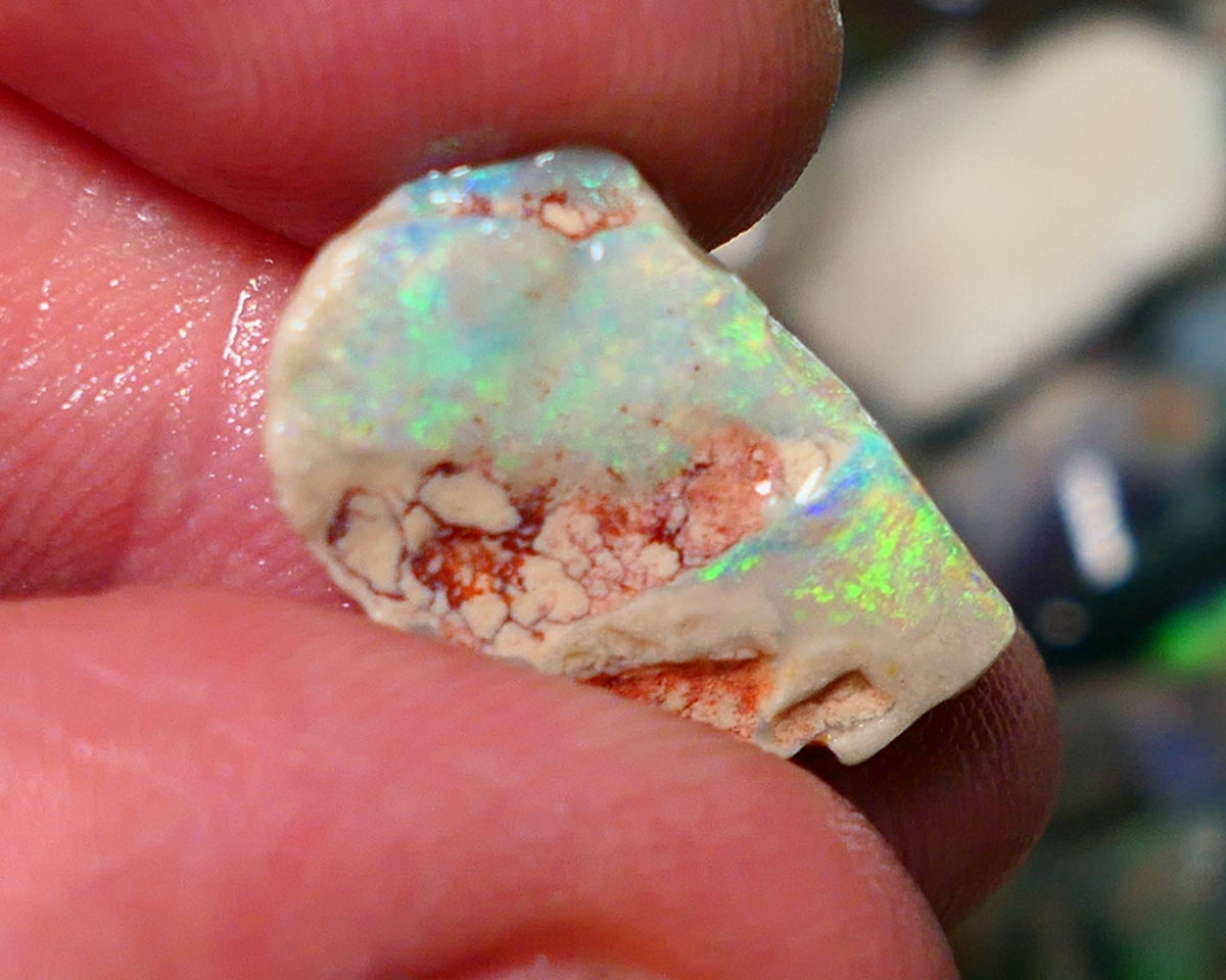 Lightning Ridge Rough Rub Opal 6.00cts Dark knobby showing Bright Yellow dominant Multifires 20x12x5mm 1324