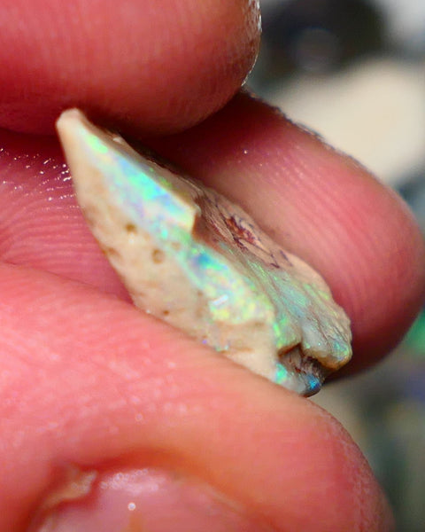 Lightning Ridge Rough Rub Opal 6.00cts Dark knobby showing Bright Yellow dominant Multifires 20x12x5mm 1324