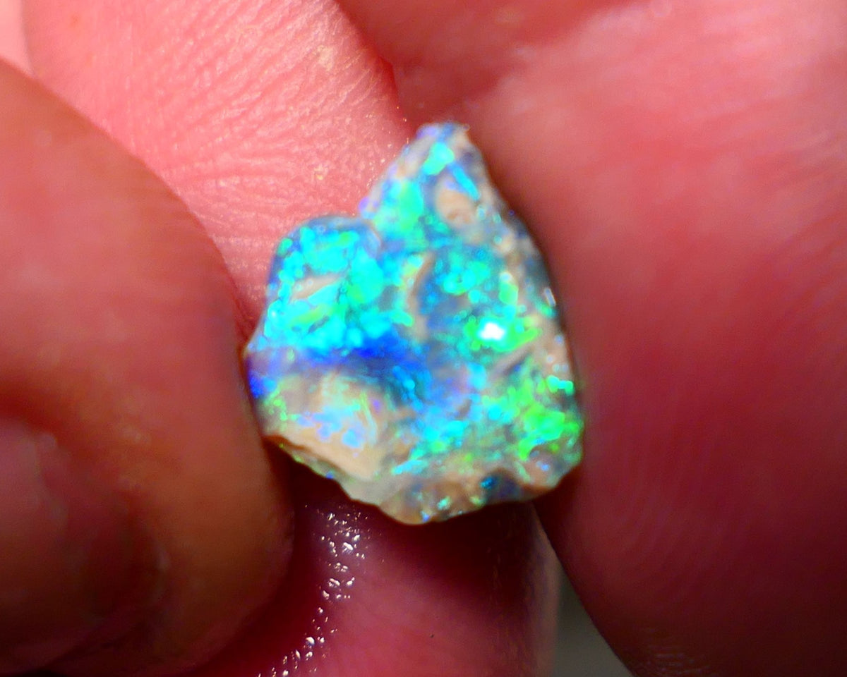 Lightning Ridge Opal Crystal base rub/rough 2cts showing Electric Vibrant & vivid super bright Green/Blue fires 12x10x3mm A1507