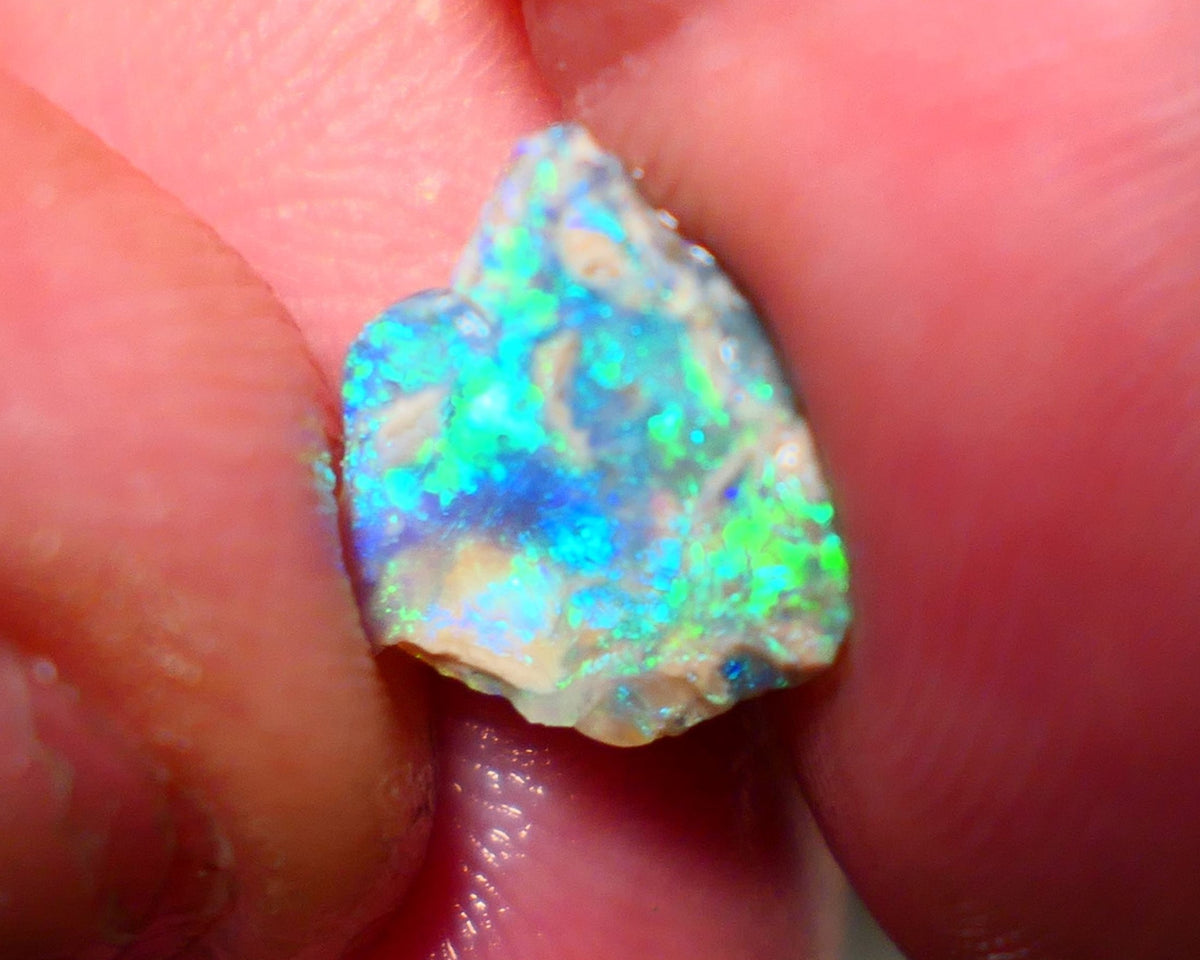 Lightning Ridge Opal Crystal base rub/rough 2cts showing Electric Vibrant & vivid super bright Green/Blue fires 12x10x3mm A1507