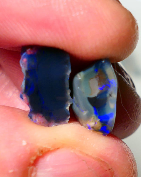 Lightning Ridge Rough Opal 7.85cts Black & Dark base opal showing nice Bright Fires 13x7x8mm to 14x10x5mm A1536