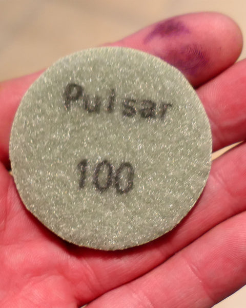 PULSAR DIAMOND™ 2"/50mm  LITTLE LAPPER™  Resin Diamond Hook & Loop back hard resin flat lap mini lapidary 100Grit Grey LL100