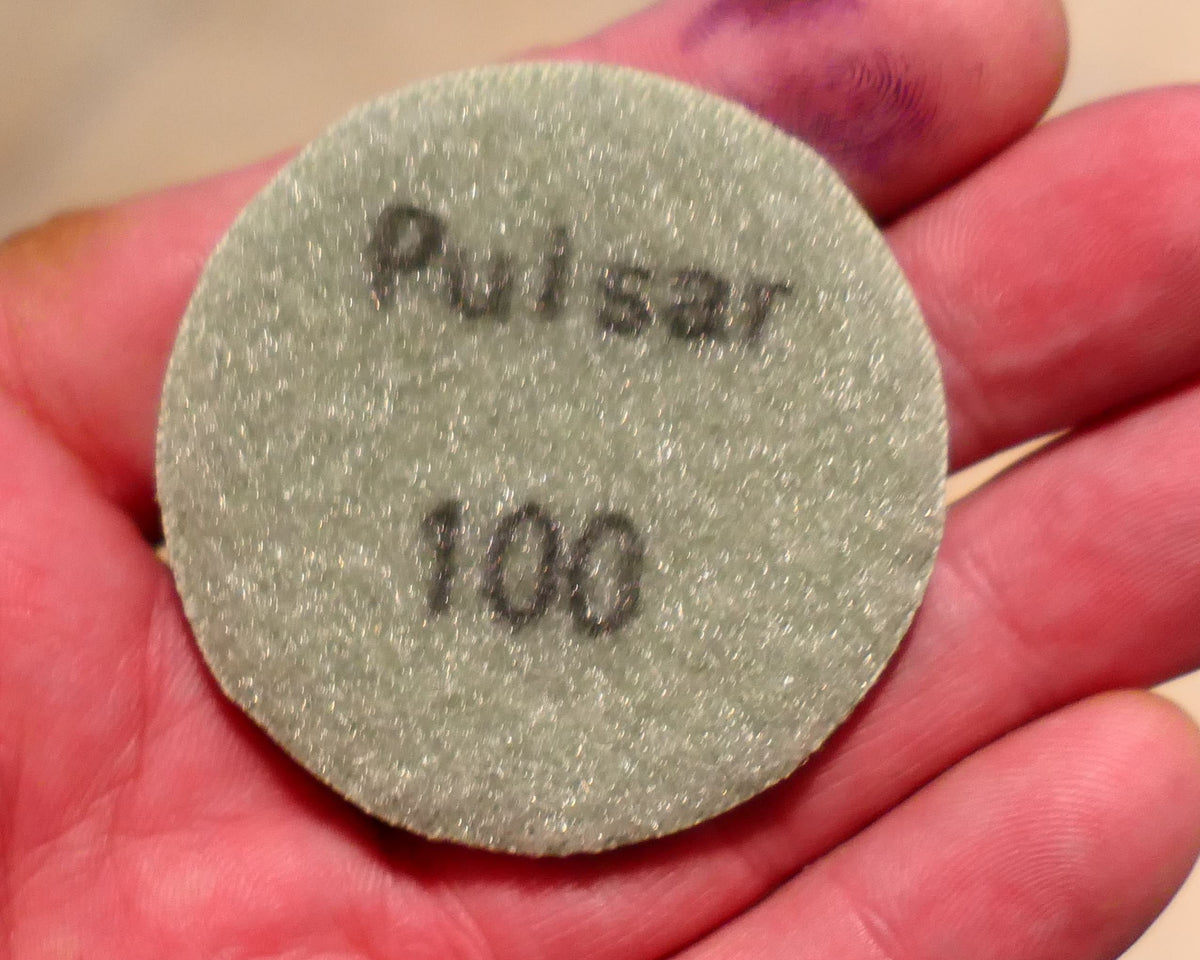 PULSAR DIAMOND™ 2"/50mm  LITTLE LAPPER™  Resin Diamond Hook & Loop back hard resin flat lap mini lapidary 100Grit Grey LL100