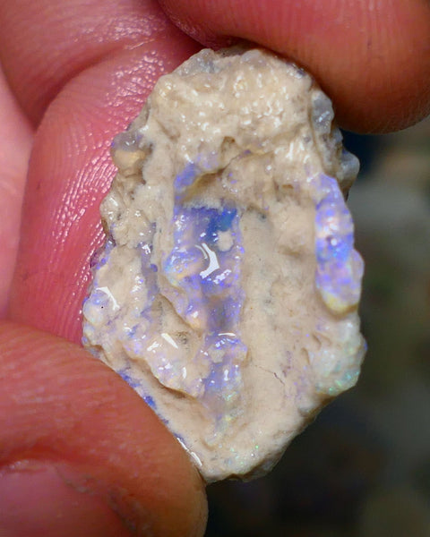 Lightning Ridge Rough Opal 17cts Crystal Base Gamble Knobby formation Light blue/Blue fires 27x19x9mm Auction NS075