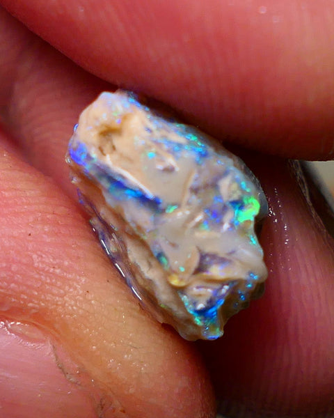 Lightning Ridge Rough Opal 5.65cts Dark Base Crystal Gamble Knobby formation Nice blue/green fires 14x12x8mm Auction NS072