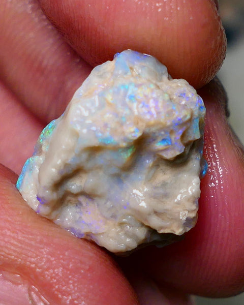 Lightning Ridge Rough Opal 12.25cts Crystal Base Gamble Knobby formation Light blue fires 17x15x9mm Auction NS065