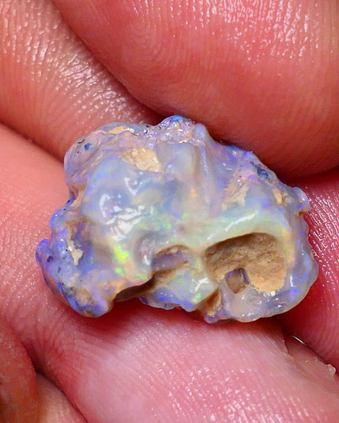 Lightning Ridge Rough Opal 12cts Dark Base Crystal Gamble Knobby formation blue dominant fires with flashes of yellows 19x10x10mm Auction NS063