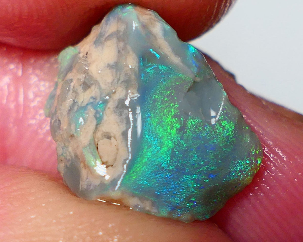 Lightning Ridge Rough / Rub  Dark Seam opal Miners Bench® 5.60cts Gorgeous Green/Blue dominant Fires 15x12x6mm NS077