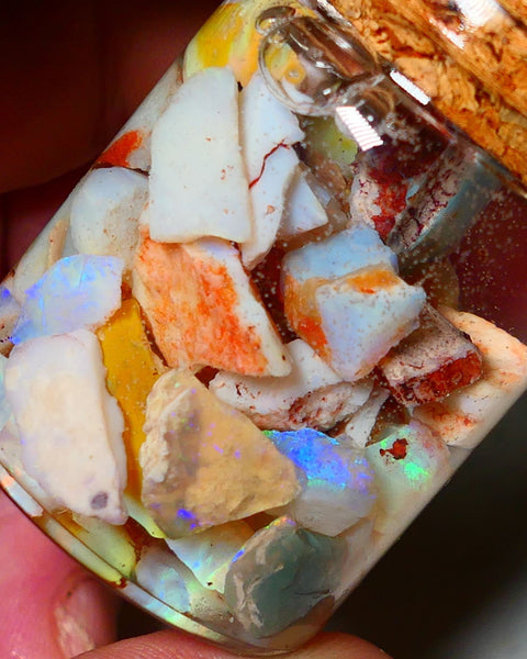 Coober Pedy Opal Rough Parcel Light & Crystal 120cts Gamble but has lots Multicolours / colours to go at 15mm to chip size CPJAR03