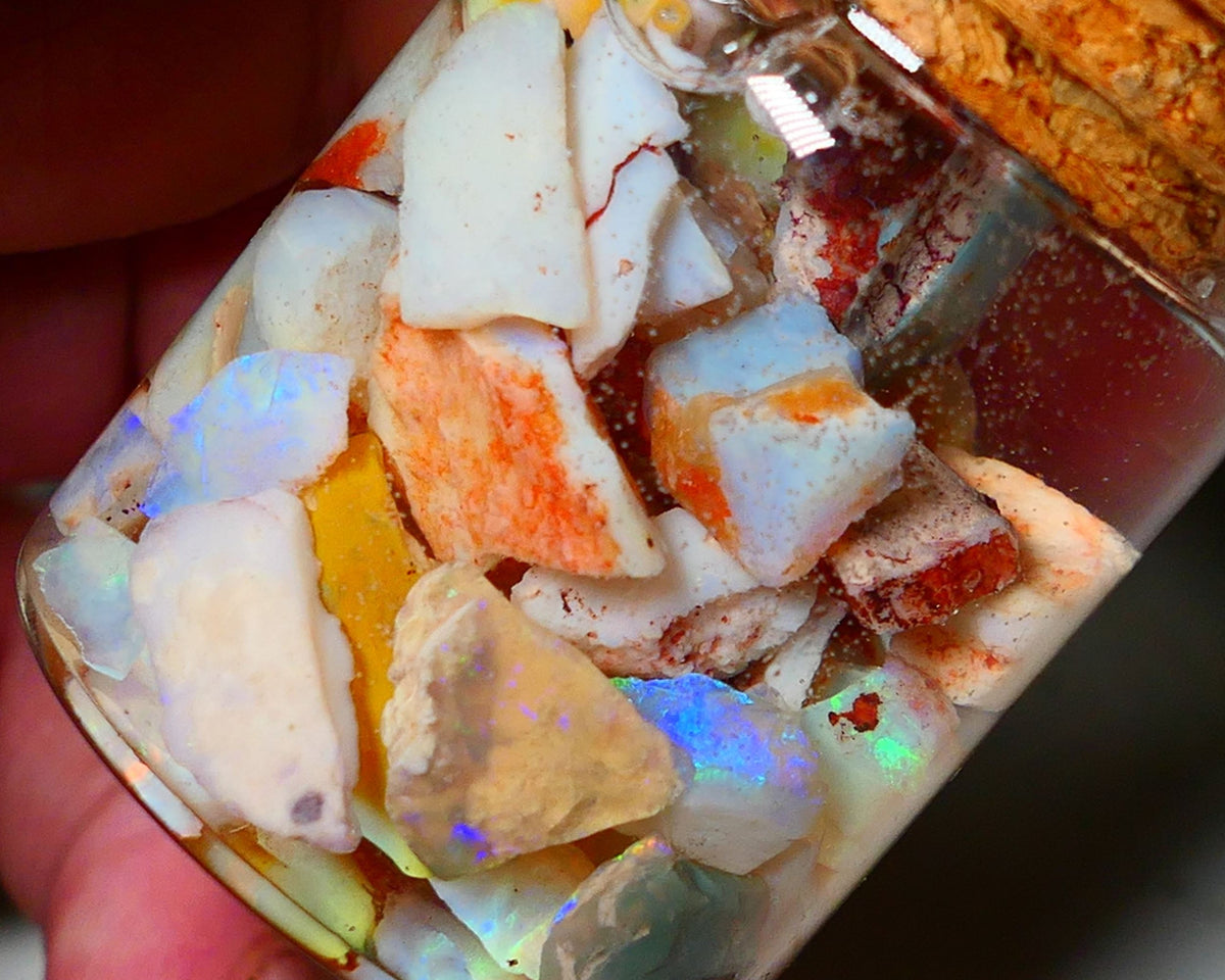 Coober Pedy Opal Rough Parcel Light & Crystal 120cts Gamble but has lots Multicolours / colours to go at 15mm to chip size CPJAR03