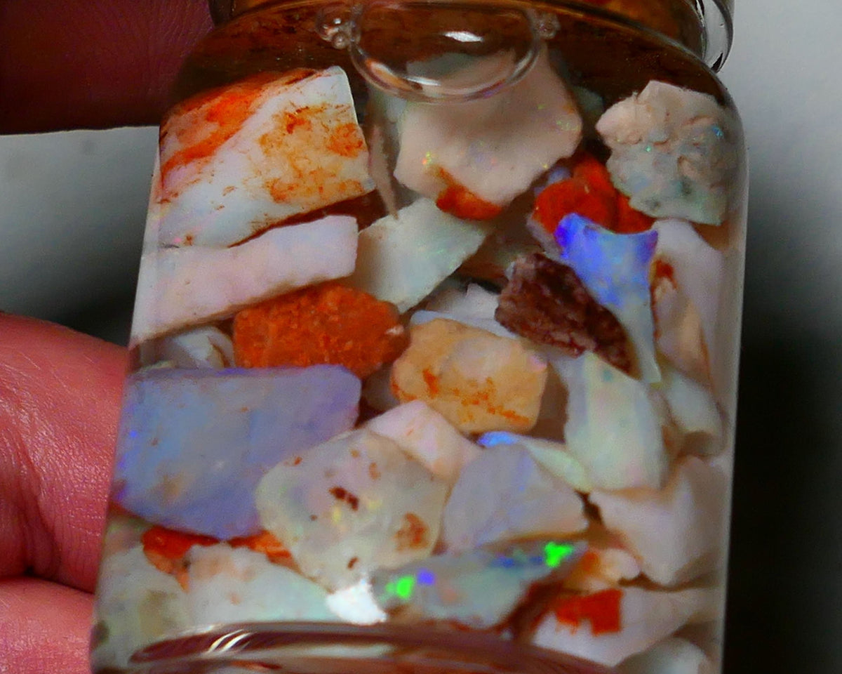 Coober Pedy Opal Rough Parcel Light & Crystal 120cts Gamble but has lots Multicolours / colours to go at 15mm to chip size CPJAR05