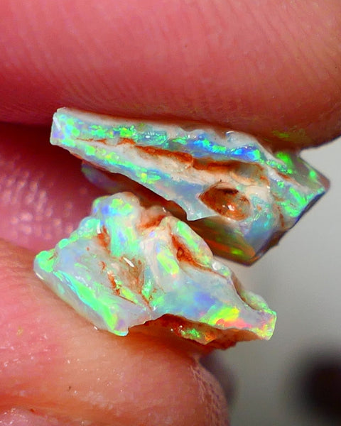 Australian Rough Opal Crystal 6.25cts Top Cutters Candy Exotic Seam Split Gem Grade Vivid & Bright fires in stunning bars 12x11x6mm & 11x10x6mm NSW016