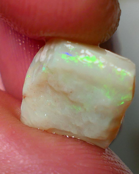 Lightning Ridge Rough Opal 3.50cts Grey/Dark Base Seam Gorgeous bar to cut with Bright Yellow/Green Dominant  Multi colour fires 11x11x3.5mm NS138