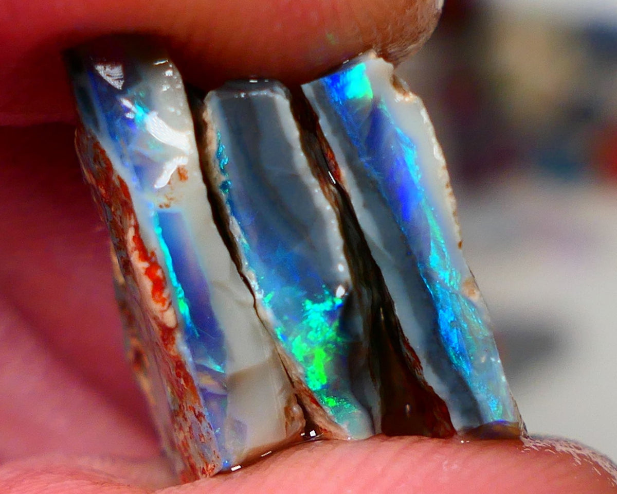 Mulga® Black / Dark base Seam opal stack 13.75cts Blue/Green/Teals Vivid & Vibrant Bright rough for cutters 21x11x4mm to 17x10x5mm NSW022