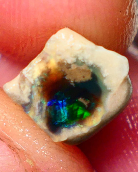 "Claws/Slashes/Feather/Bamboo" Exotic pattern Black Crystal Opal Miners Bench® Small Knobby Rough Rub 4.00cts Slightly Directional Yellow/Green/Teal/Blue 15x8x8mm NS165