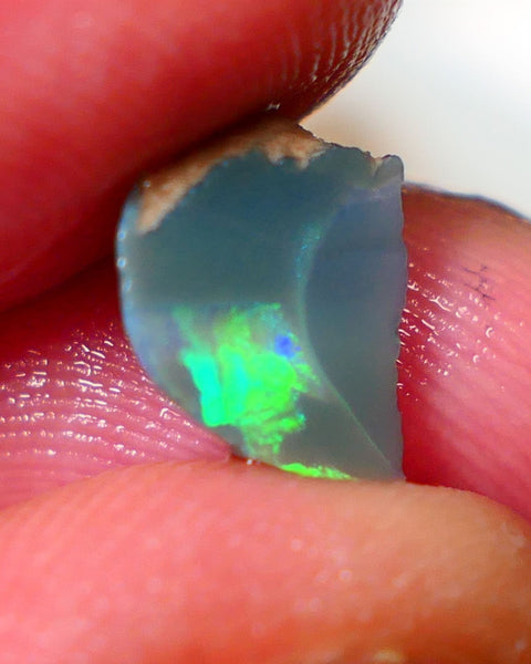 Lightning Ridge Rough / Rub Seam opal Miners Bench® 1.60cts Exotic zone of Bright Green/Yellow/Blue/Teal Fires 11x7x5mm AUCTION NS151