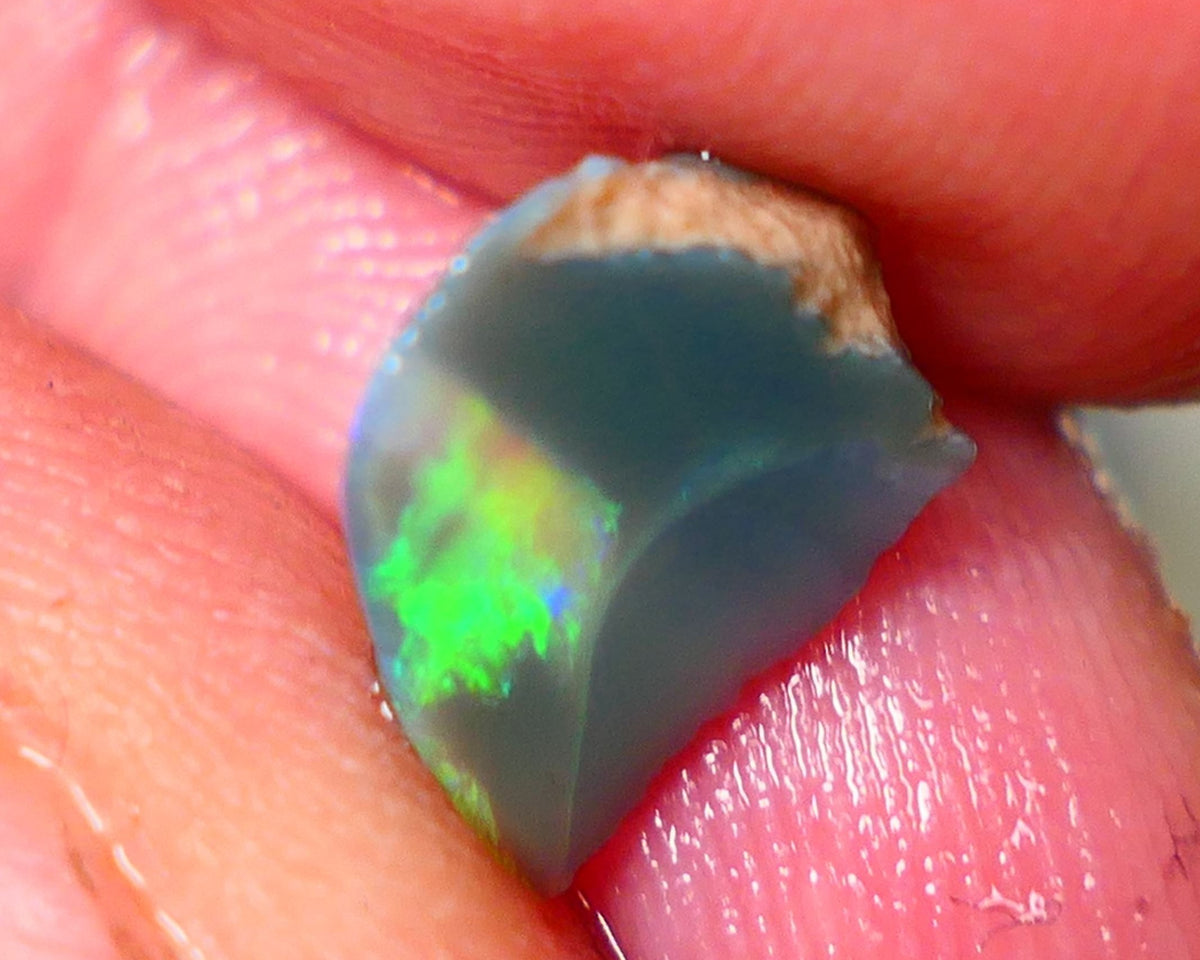 Lightning Ridge Rough / Rub Seam opal Miners Bench® 1.60cts Exotic zone of Bright Green/Yellow/Blue/Teal Fires 11x7x5mm AUCTION NS151