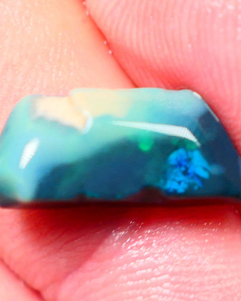 "Almost Chinese Writing" Exotic pattern Dark Opal Miners Bench® Seam Rough Rub 4.50cts Slightly Directional Green/Teal/Blue 17x7x5mm NSW027