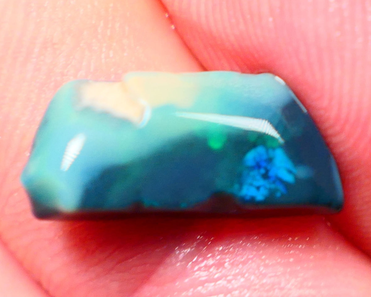 "Almost Chinese Writing" Exotic pattern Dark Opal Miners Bench® Seam Rough Rub 4.50cts Slightly Directional Green/Teal/Blue 17x7x5mm NSW027