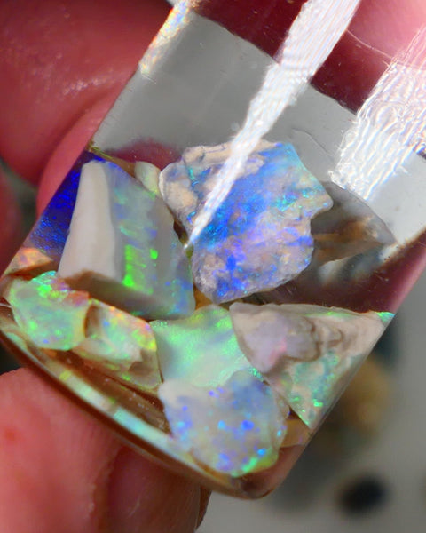 Lightning Ridge Rough Opal CANDY CHIPS 12.75cts mixed Base  gorgeous Multifires showing 10mm to chip size  Auction NS175