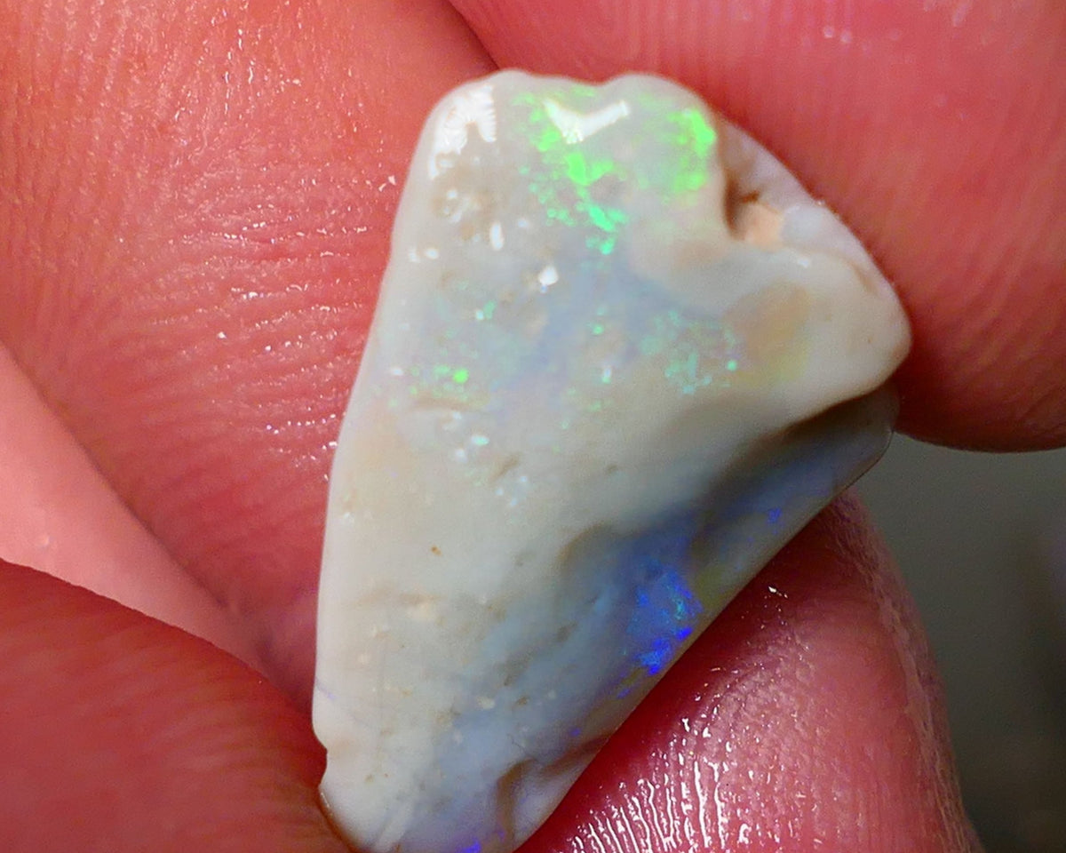 XMAS THANK U AUCTION9 Nice sized Grey/Dark Opal Seam Rough Rub 8.25cts Bright Yellow/Green/Blue Fires showing bar & through skin 21x14x7mm NS182