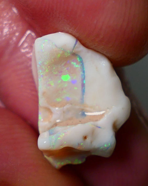 Lightning Ridge Rough Opal 5.75cts Light/Grey Base Seam Nice bar to cut with Bright Green Dominant  Multi colour fires 17x11x9mm NS177