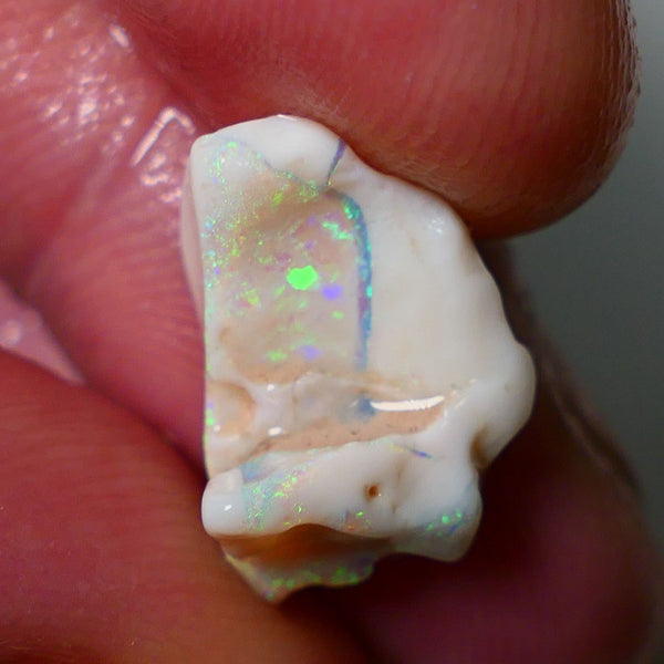 Lightning Ridge Rough Opal 5.75cts Light/Grey Base Seam Nice bar to cut with Bright Green Dominant  Multi colour fires 17x11x9mm NS177