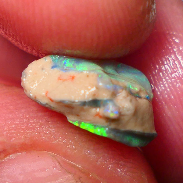 Lightning Ridge Rough Untouched Crystal Seam opal formation 2.95cts Gorgeous Green/Yellow Dominant M.Fires showing 11x8x6mm RL003