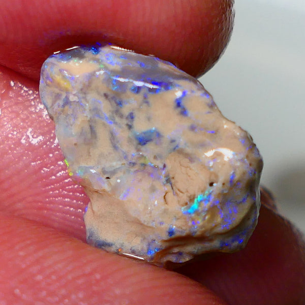 Lightning Ridge Rough Opal 5.50cts Crystal Base Gamble Knobby formation Bright blue fires some yellow flashes 16x13x6mm NS211