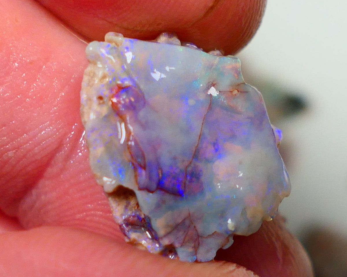 Lightning Ridge Rough Opal 7.75cts Crystal Base Seam Nice Blue Bar 18x16x5mm NS321