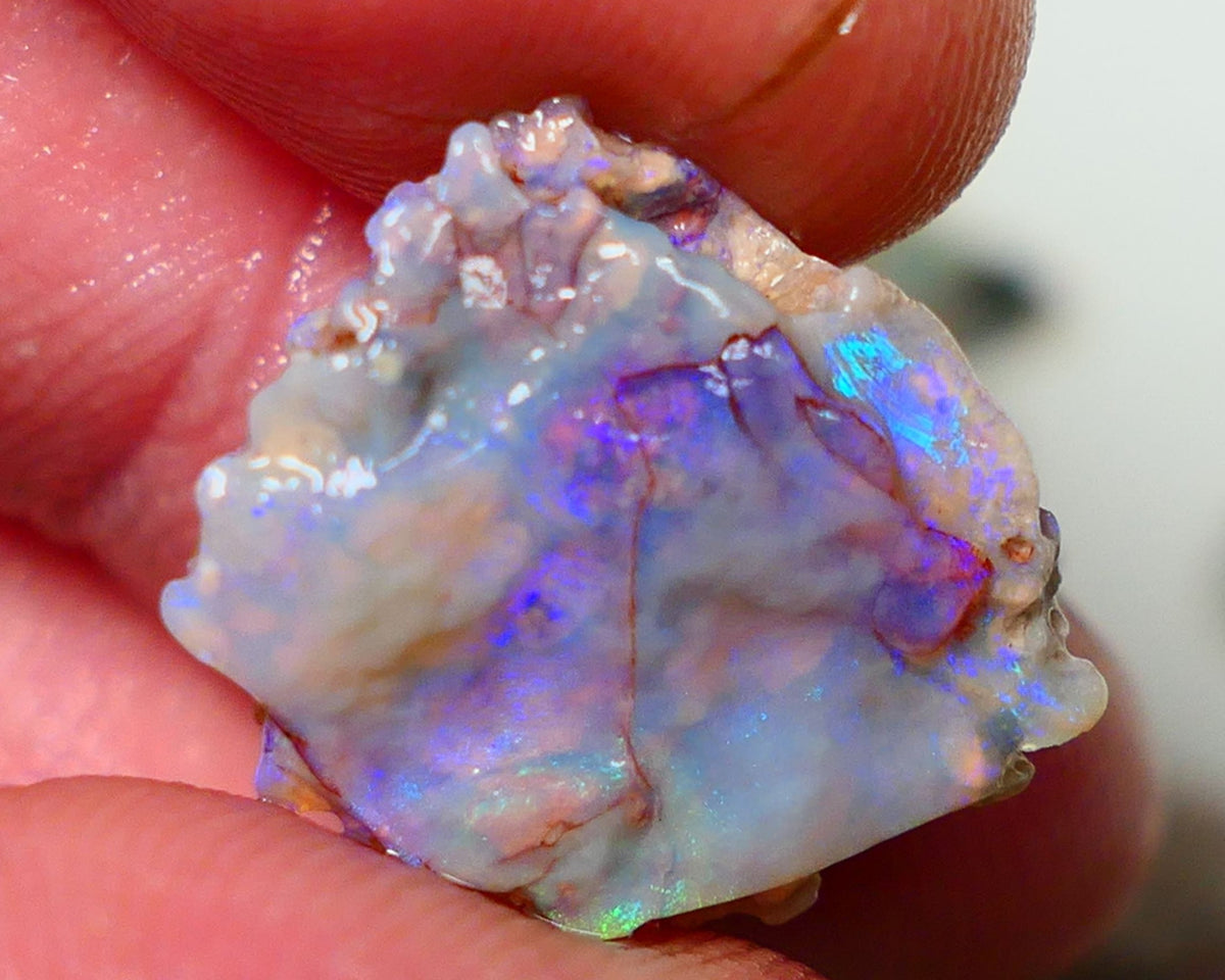 Lightning Ridge Rough Opal 7.75cts Crystal Base Seam Nice Blue Bar 18x16x5mm NS321