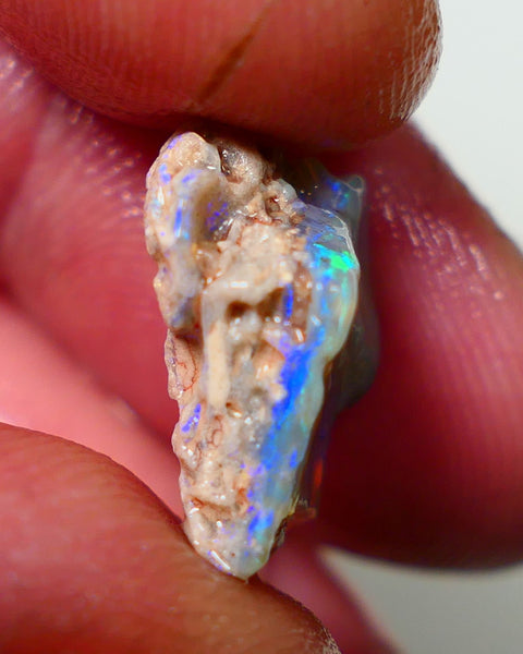 Lightning Ridge Rough Opal 6.00cts Dark Base Seam Bright Vibrant Gorgeous Blue / Green / Teal Bar 16x10x6mm NS337