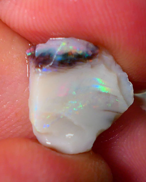 Lightning Ridge Rough Opal 4.15cts Light base Seam showing Green / BLue Dominant M.colours 14x13x4mm NS332