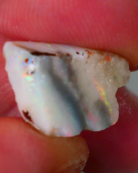 Lightning Ridge Rough Opal 6.25cts Light base Seam showing Orange Dominant M.colours 17x11x4mm NS329