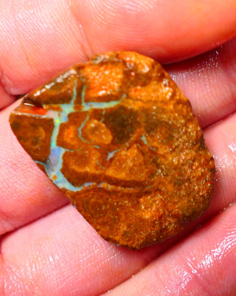 Queensland Boulder / Matrix opal 42cts rough/rub Interesting veins of opal with some Green & Blue fires showing in a vein 33x24x6mm ALP0