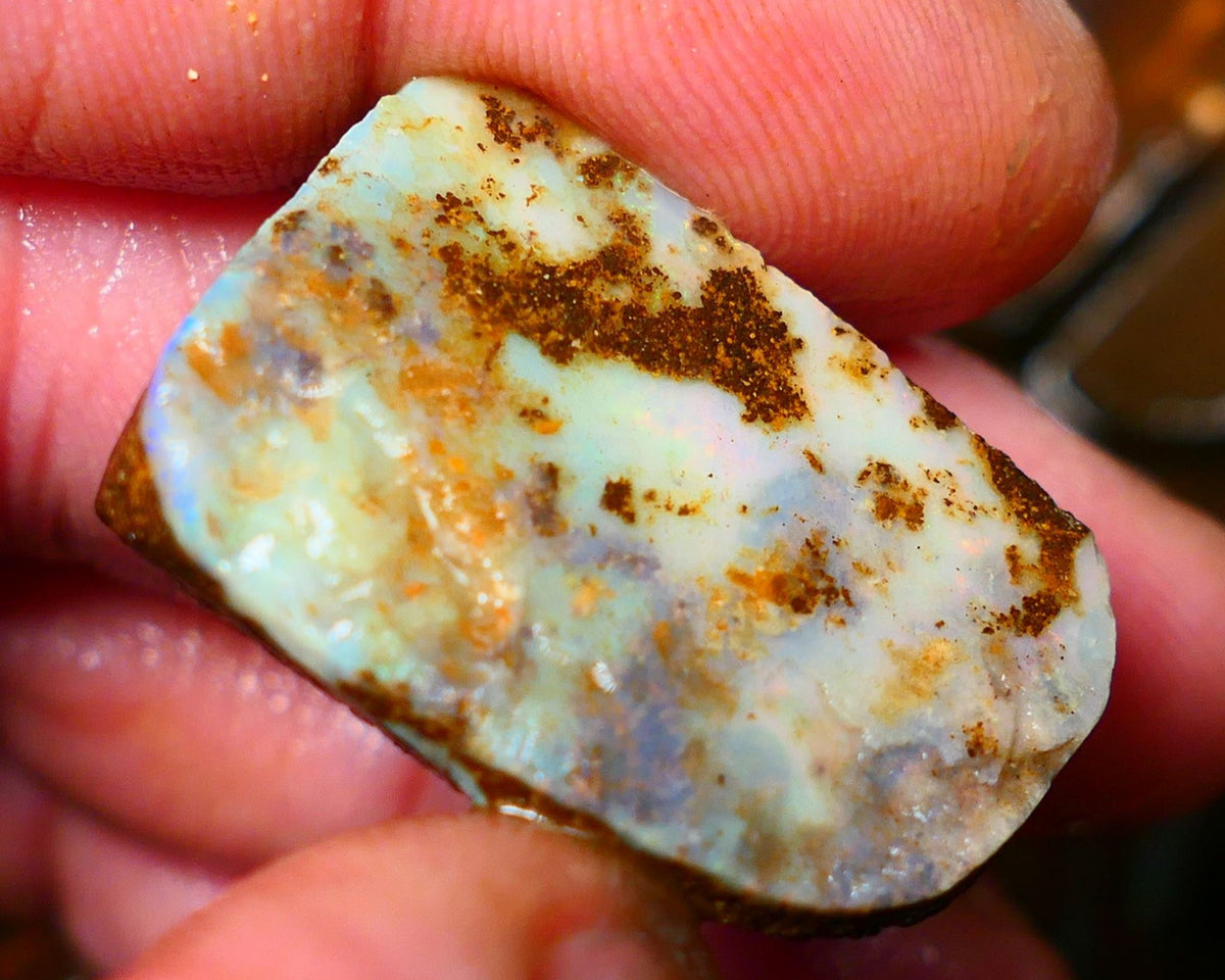 Queensland Boulder / Matrix opal 35cts rough/rub Winton Flashes of Orange fires showing in a vein ALP013