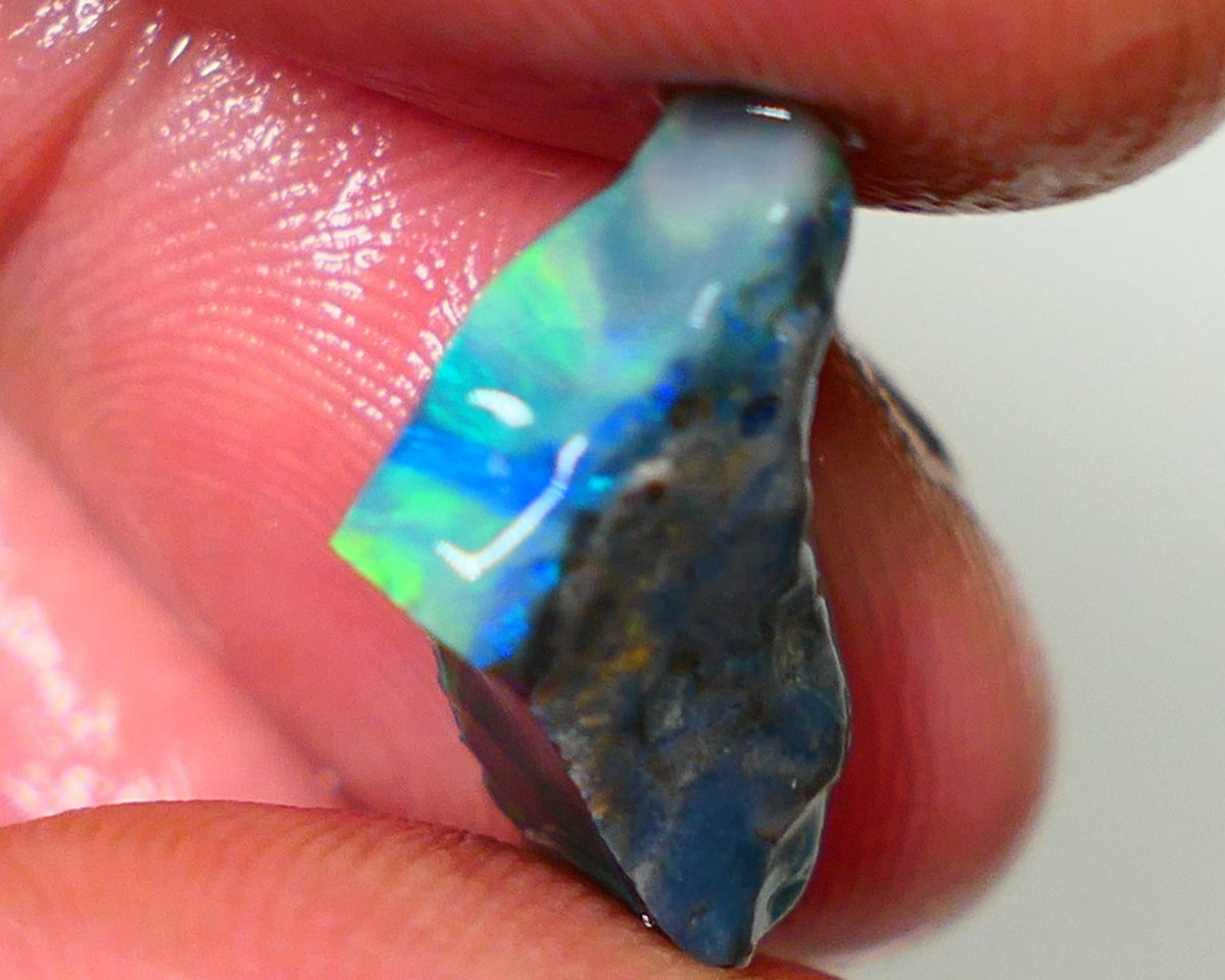 Lightning Ridge Rough Opal 7.25cts Dark Base Seam Bright  Gorgeous Exotic Multifires 18x10x7mm NS349