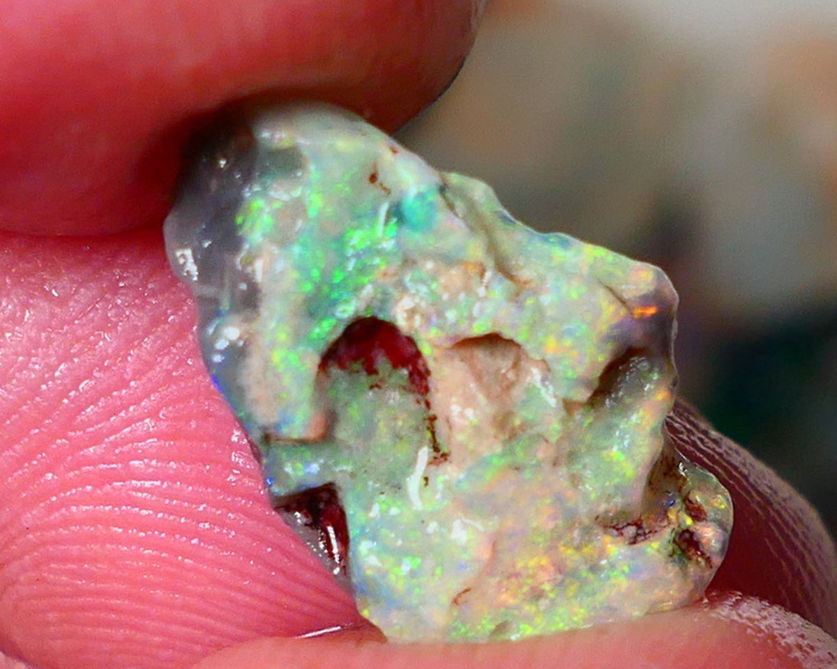 Lightning Ridge Gamble opal rough showing nice bright colours  3.50cts 18x11x4mm ALP111