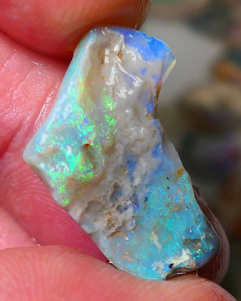 Lightning Ridge Gamble opal rough 11.50cts showing nice bright Multi colours 24x17x7mm ALP136