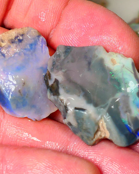 Lightning Ridge Big Pair of Gamble seam opal rough 48.00cts showing some bits of colours 34x25x7mm & 26x18x5mm ALP154