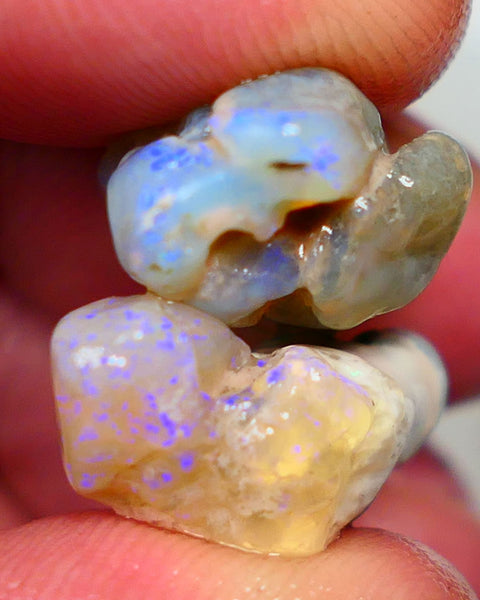 Lightning Ridge Crystal knobby Rough Opal pair 20.00cts  Nice blue fires 22x14x9mm & 20x10x9mm Auction41