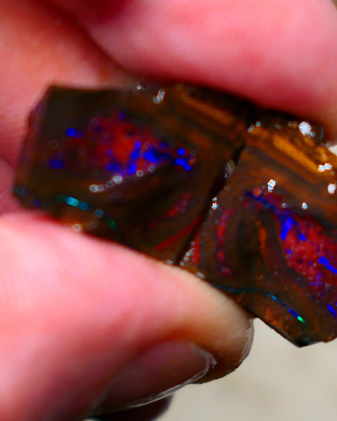 Winton Boulder opal rough split pair Ironstone host 36.00cts Stunning Very Bright Blue fires 18x16x7mm & 19x16x7mm Auction66