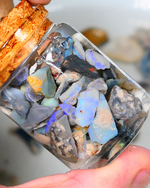 Lightning Ridge Rough Opal 150cts Potch & Colours to go at and explore 12mm to chip size Auction69(Jar7)