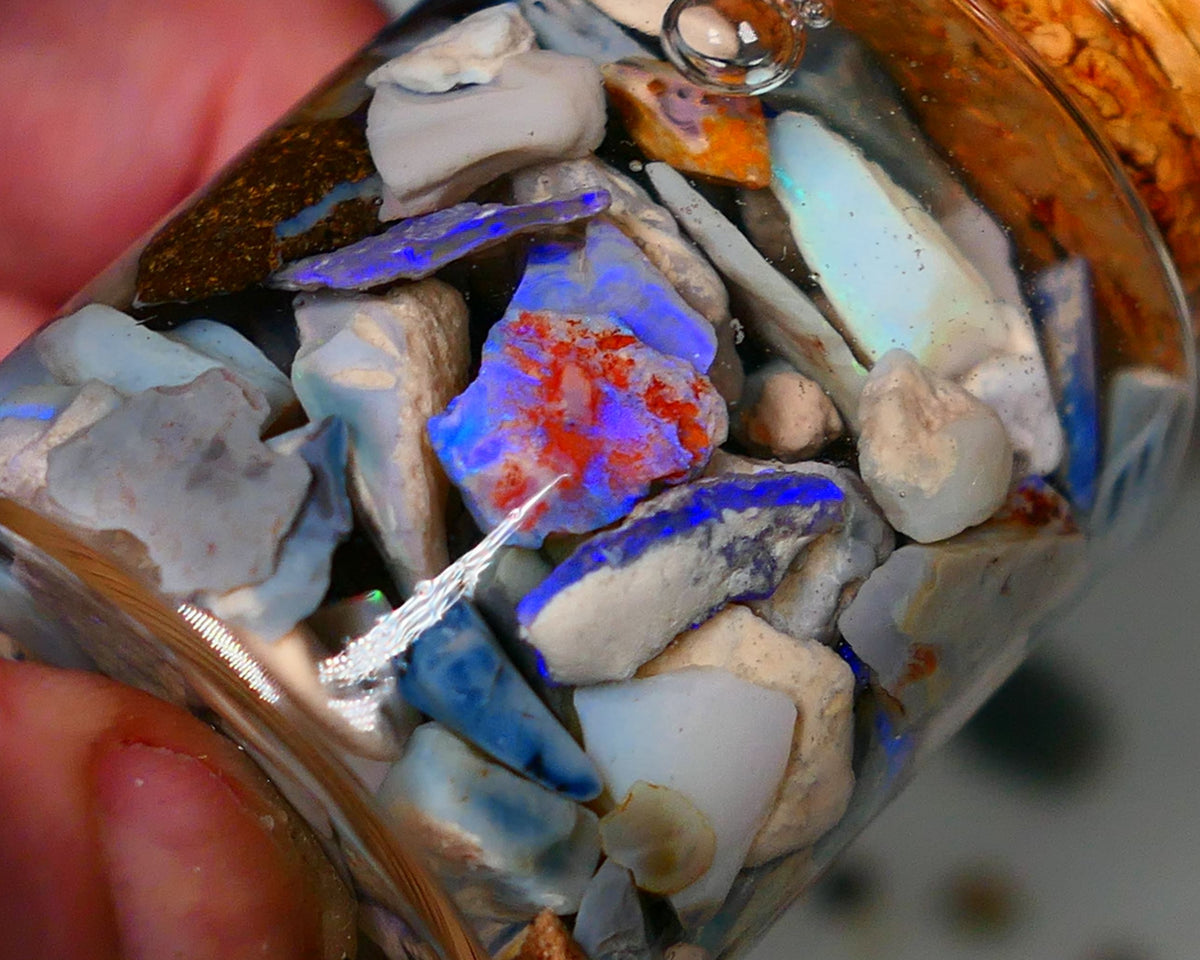 Lightning Ridge Rough Opal 150cts Potch & Colours to go at and explore 13mm to chip size Auction72(Jar10)