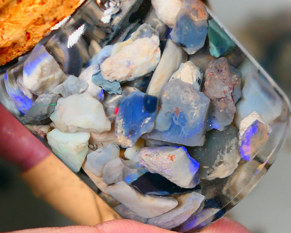 Lightning Ridge Rough Opal 150cts Potch & Colours to go at and explore 13mm to chip size Auction72(Jar10)